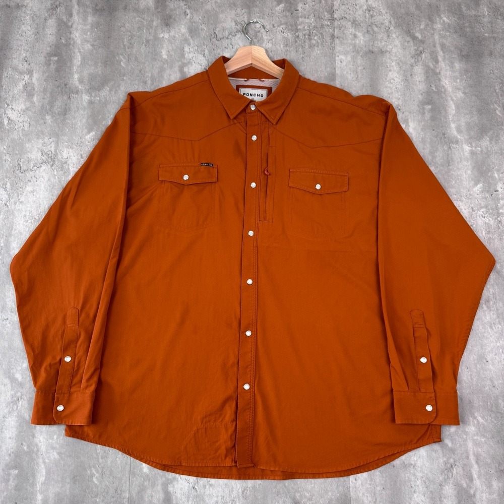 Poncho The 2005 Shirt Mens XXL Burnt Orange UPF 50+ Western Pearl Snap Outdoor